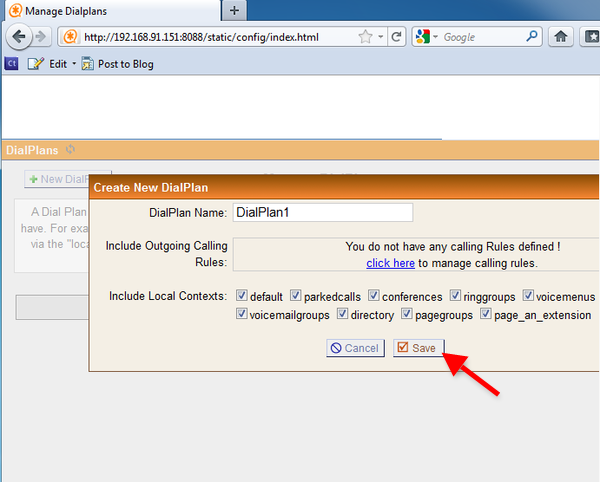save a new dialplan