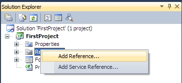 adding a new reference to the project on the Solution Explorer panel
