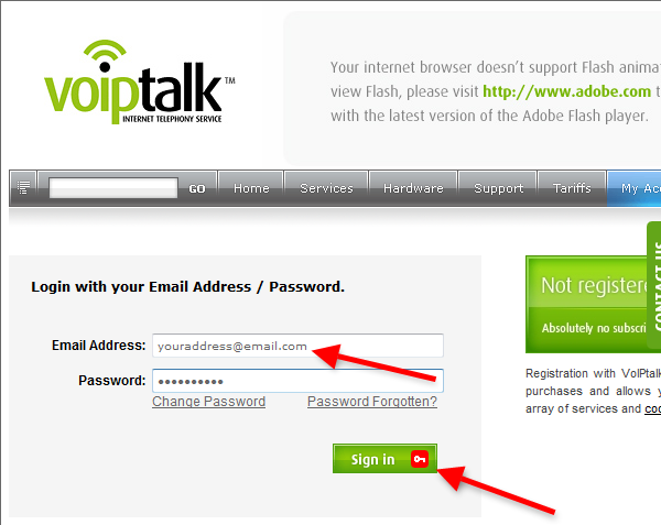 log into your voiptalk account