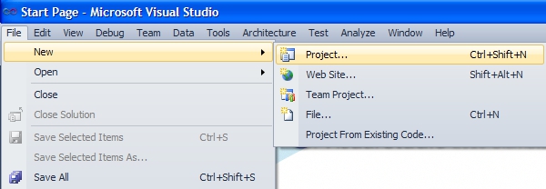 creating a new visual studio project