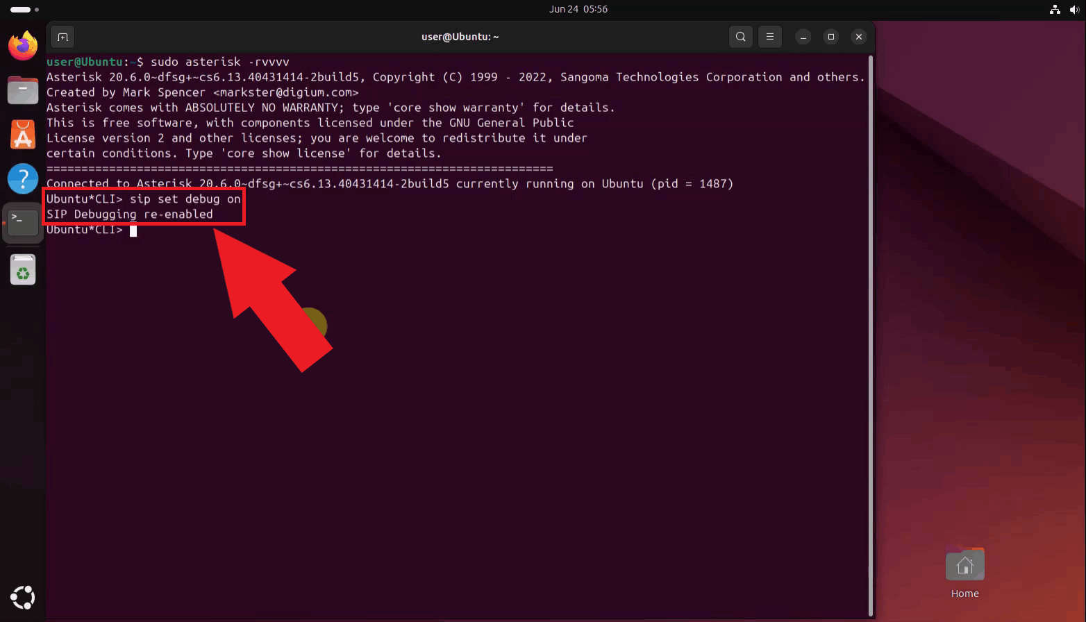 Enable SIP debugging in the Asterisk console