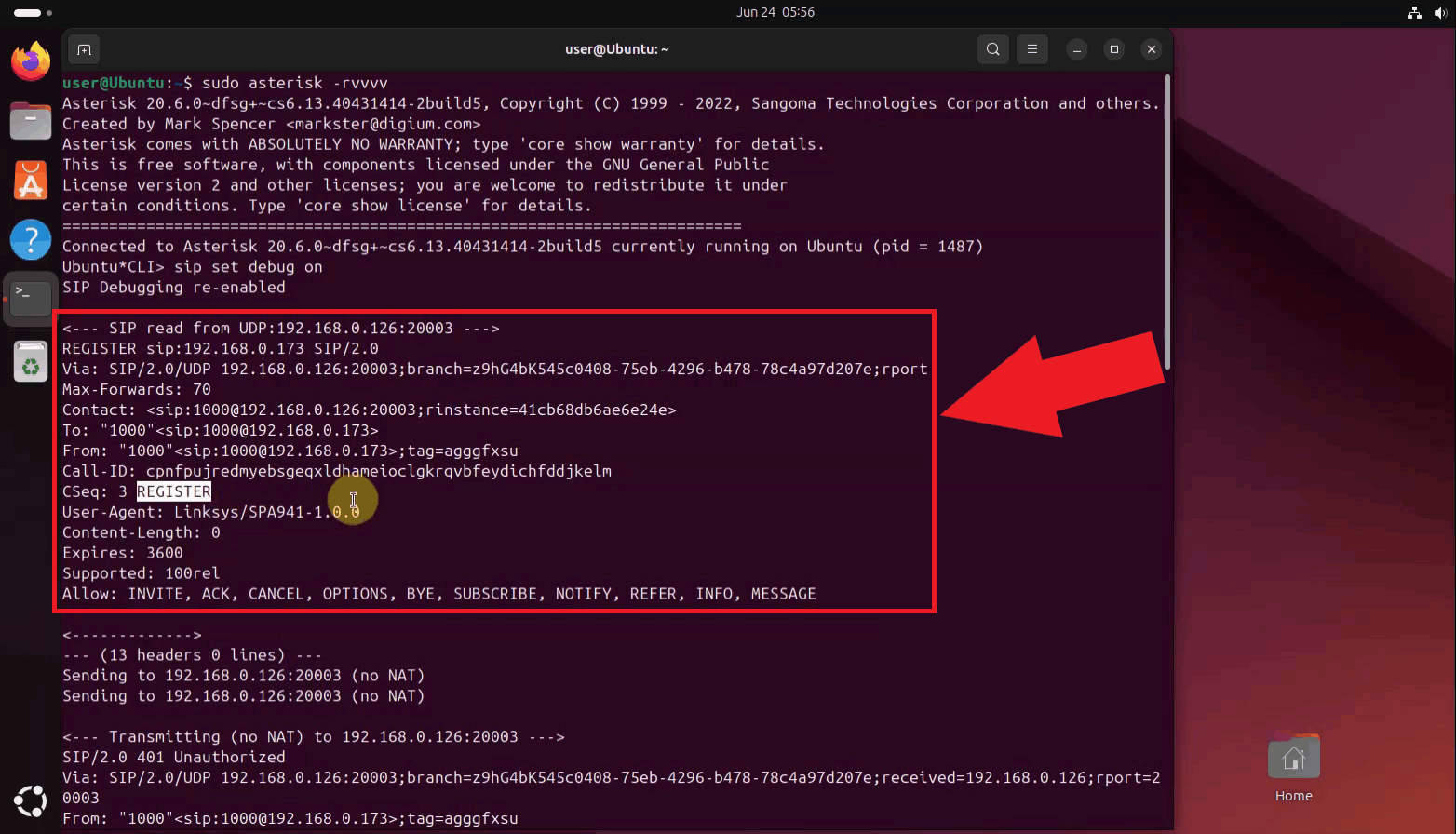 SIP register event in the Asterisk debug log