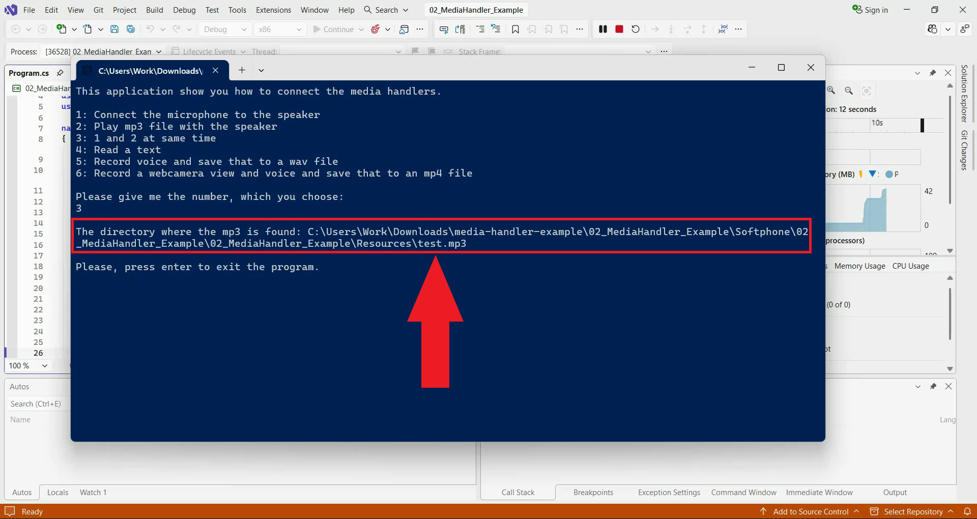 MediaHandler example result