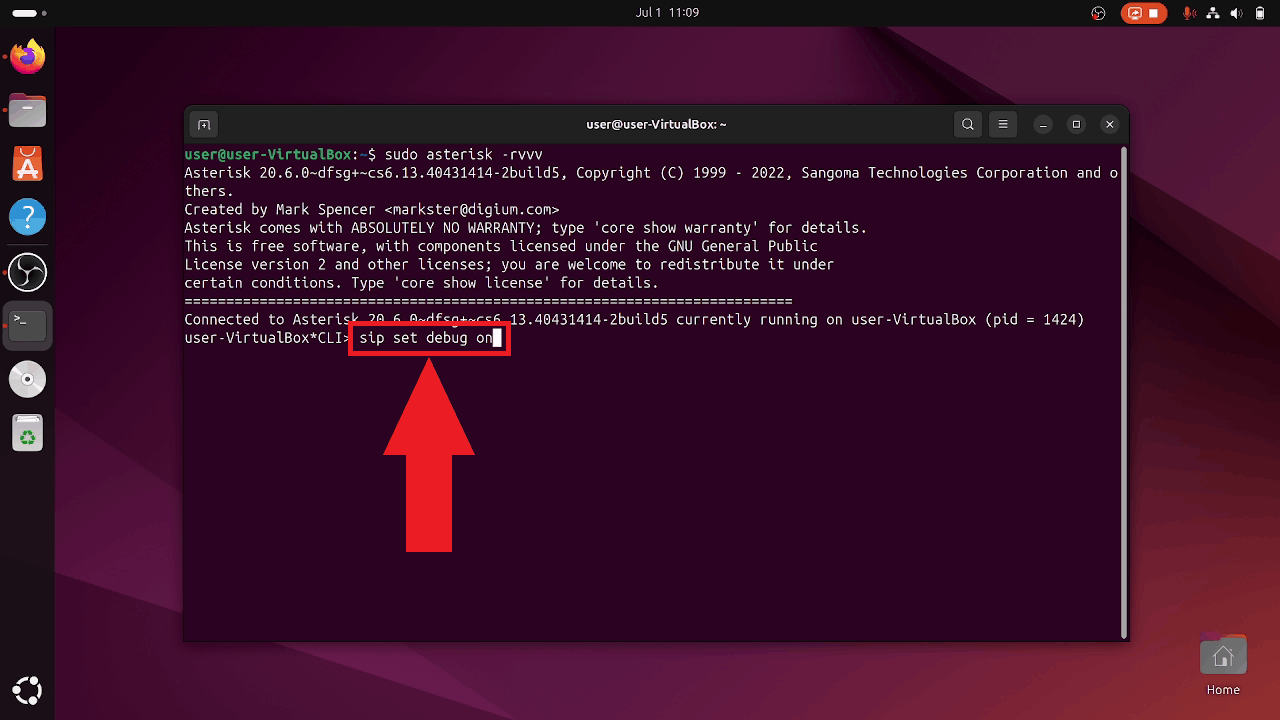 Turn on SIP debugging in Asterisk