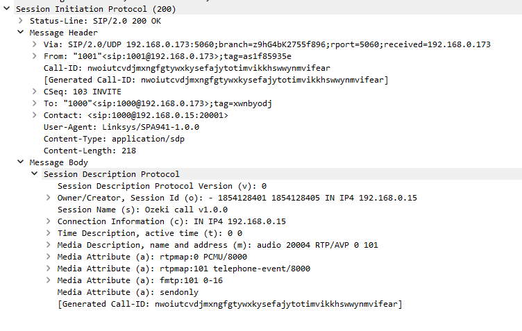 SIP Attended transfer OK(Invite) PDU