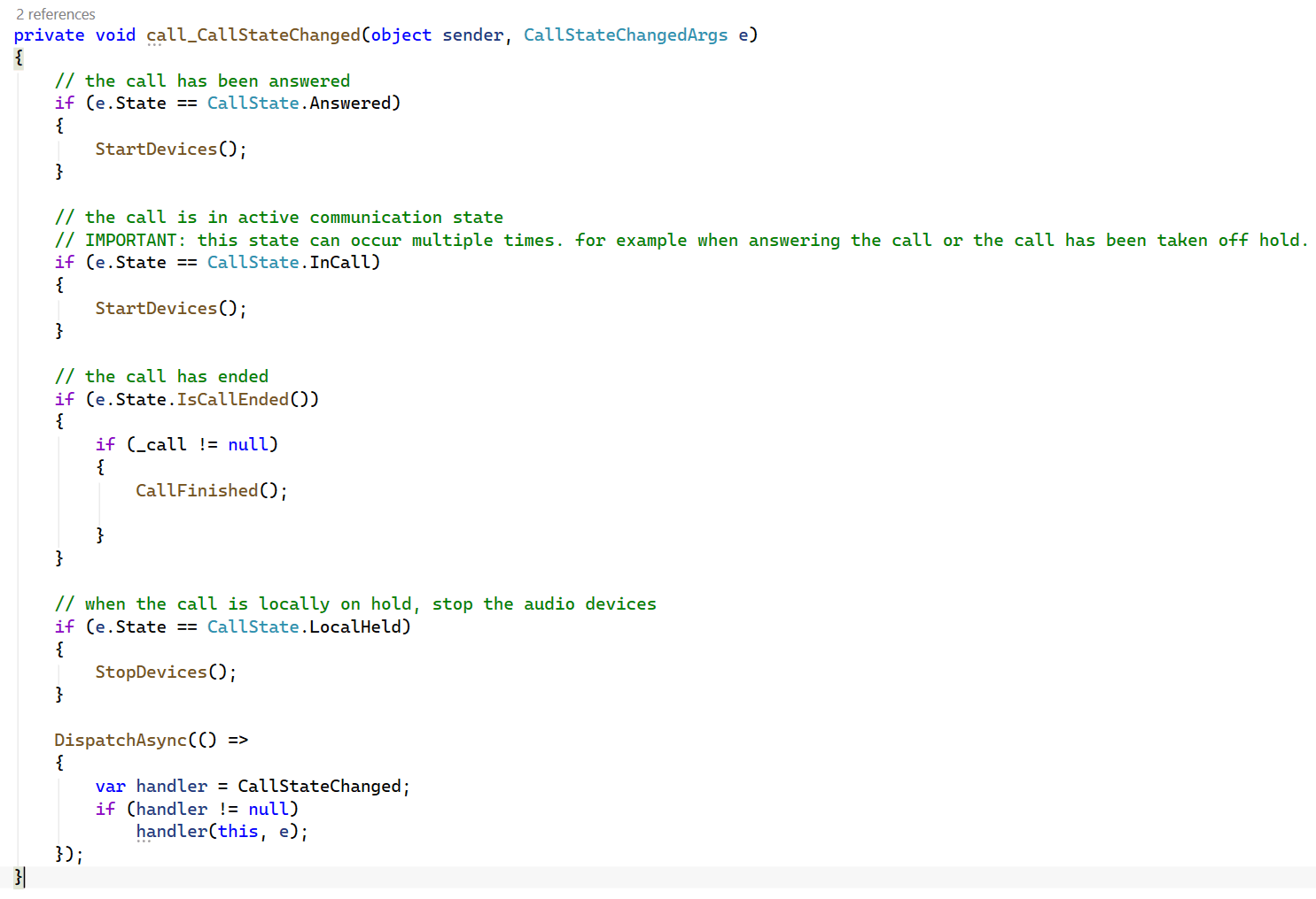 Call state handler source code