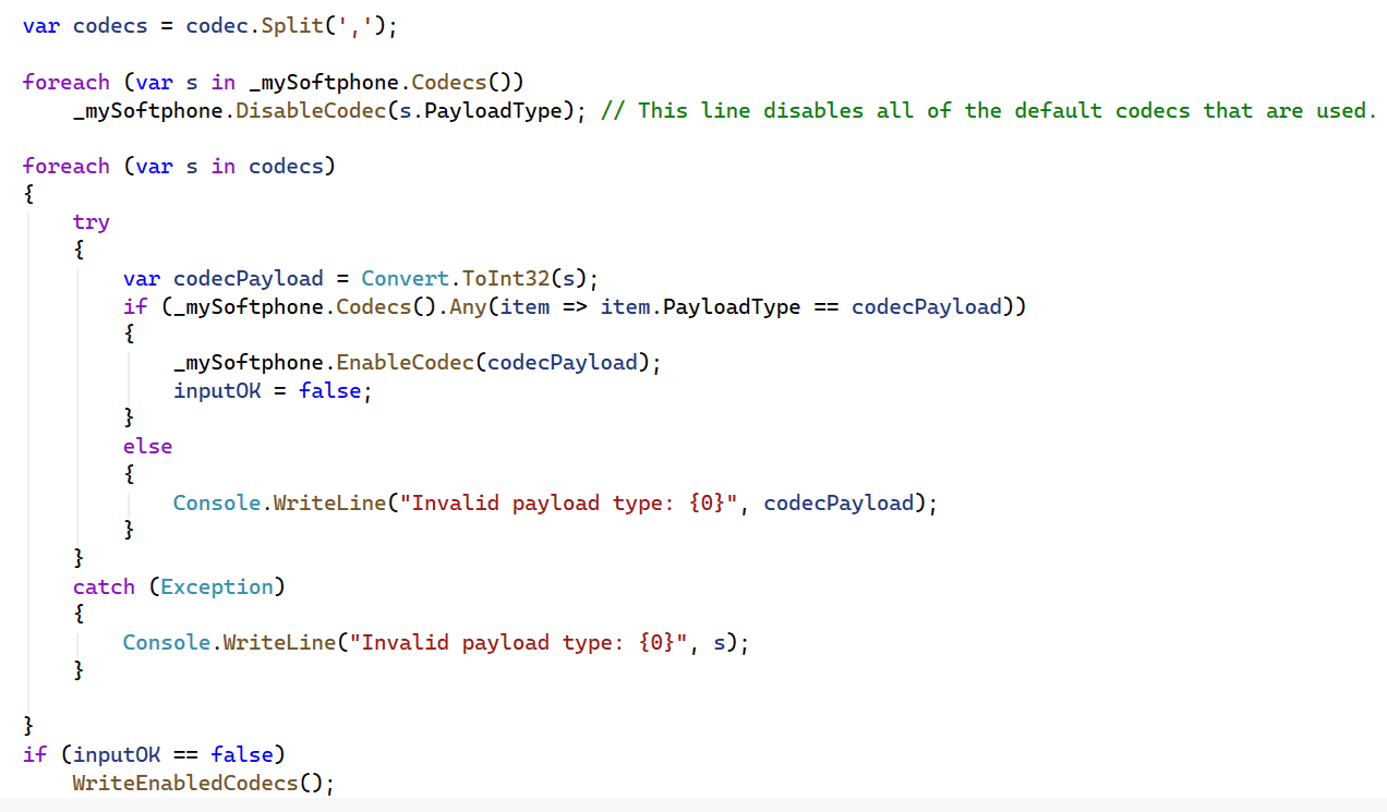 Codec selection logic disabling all codecs then enabling only the selected payload types