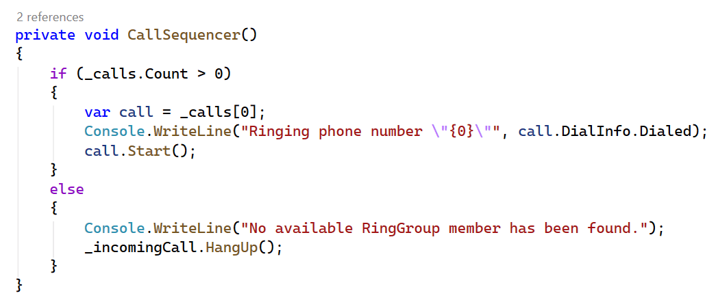 CallSequencer method showing sequential ring group member dialing