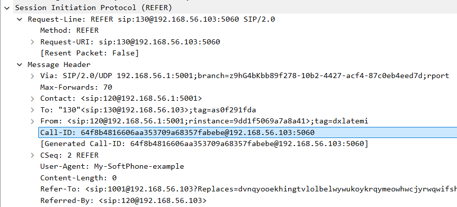 SIP REFER request transferring the caller to the answering member