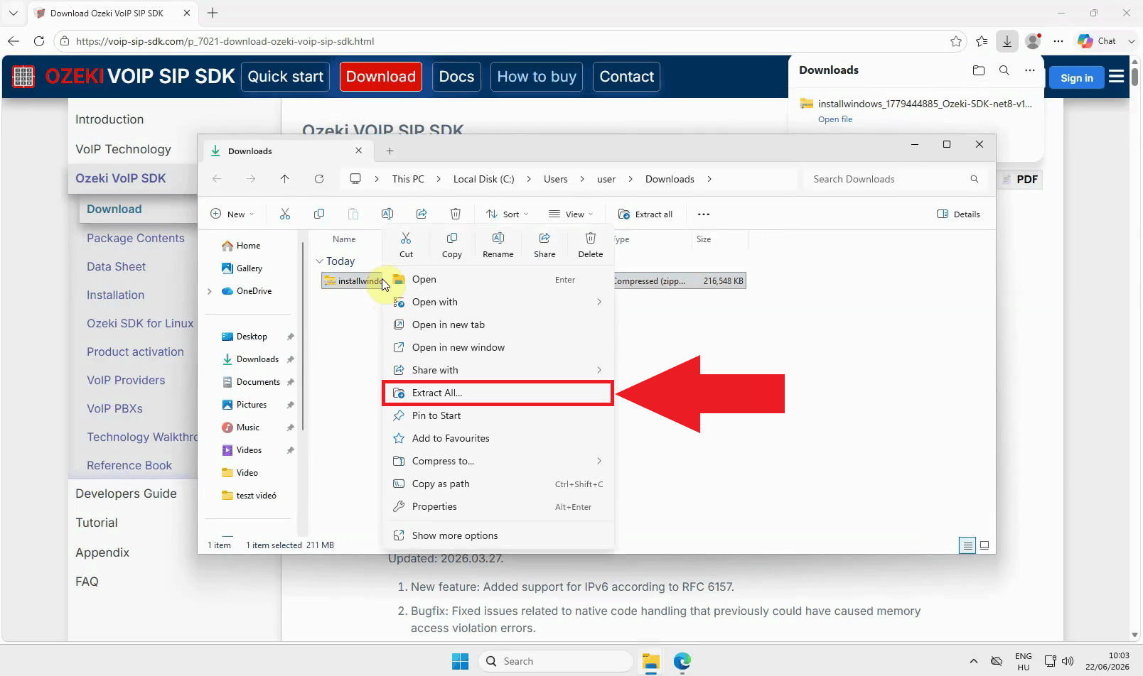 Extract Ozeki VoIP SDK zip