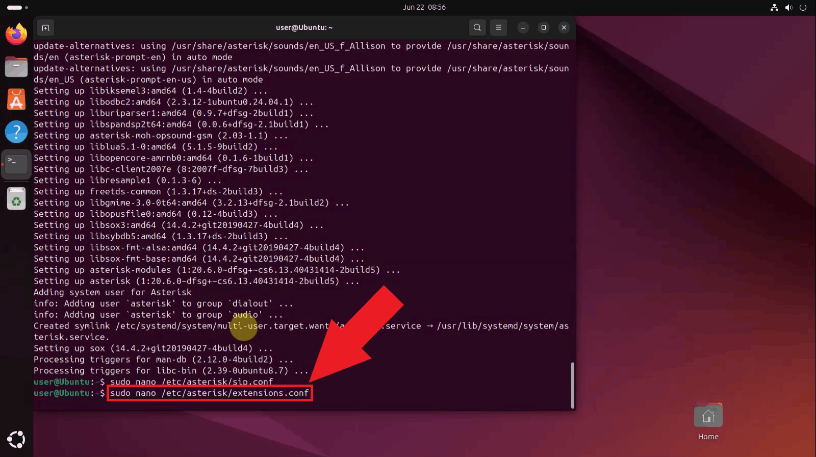 Open extensions.conf in nano